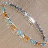 Silver Bangle with Orange and Aqua Beads