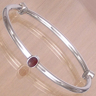 Tubular Silver Bangle with Carnelian