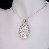 Embossed Flowers Silver Locket Pendant with Necklace Chain