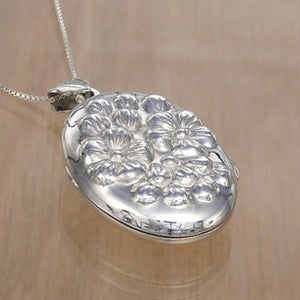 Embossed Flowers Silver Locket Pendant with Necklace Chain