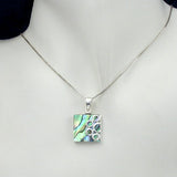 Square Silver Pendant with Silver Circles and Abalone with Necklace Chain