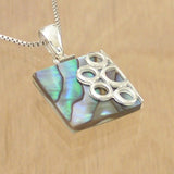 Square Silver Pendant with Silver Circles and Abalone with Necklace Chain
