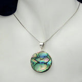 Round Silver Pendant with Abalone with Necklace Chain