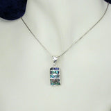Domed Rectangular Silver Pendant with Abalone with Necklace Chain