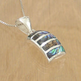Domed Rectangular Silver Pendant with Abalone with Necklace Chain