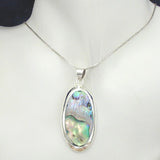 Elegant Oval Silver Pendant with Abalone with Necklace Chain