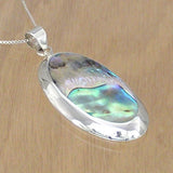Elegant Oval Silver Pendant with Abalone with Necklace Chain