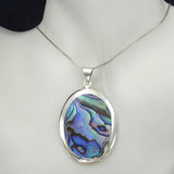Large Oval Silver Pendant with Abalone with Necklace Chain