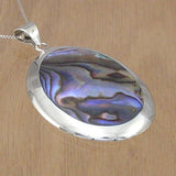Large Oval Silver Pendant with Abalone with Necklace Chain