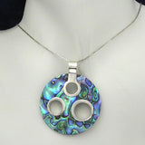 Round Abalone Pendant with Silver Framed Circles and Necklace Chain