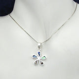 Five Petal Silver Flower Pendant with Abalone Inlay with Necklace Chain