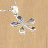 Five Petal Silver Flower Pendant with Abalone Inlay with Necklace Chain