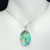 Oval Silver Pendant with Abalone with Necklace Chain
