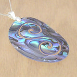 Hand Carved Oval Abalone Pendant with Silver Fittings and Necklace Chain