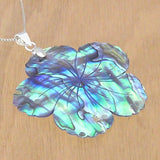Hand Carved Abalone Flower Pendant with Silver Fittings and Necklace Chain