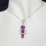 Silver Pendant with Three Amethyst Stones with Necklace Chain