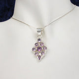 Silver Pendant with Nine Amethyst Stones with Necklace Chain