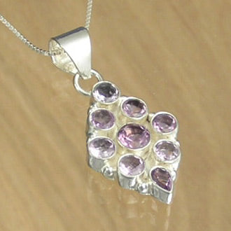 Silver Pendant with Nine Amethyst Stones with Necklace Chain