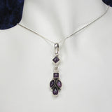 Silver Pendant with Five Amethyst Stones with Necklace Chain