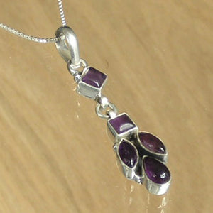 Silver Pendant with Five Amethyst Stones with Necklace Chain