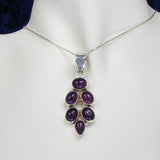 Large Silver Pendant with Six Amethyst Stones with Necklace Chain