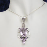 Silver Pendant with Various Cut Amethyst Stones and Necklace Chain