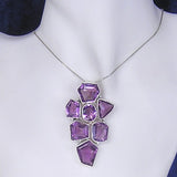 Chunky Silver Pendant with Amethyst Gemstones and Necklace Chain