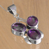 Silver Pendant with Three Large Oval Amethysts and Necklace Chain