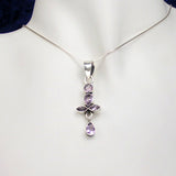 Silver Pendant with Five Amethyst Stones and Necklace Chain