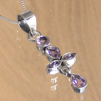 Silver Pendant with Five Amethyst Stones and Necklace Chain