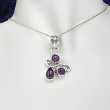 Silver Pendant with Three Amethyst Stones and Necklace Chain