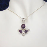 Silver Pendant with Three Amethyst Stones and Necklace Chain