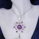 Elaborate Silver Pendant with Amethyst Gemstones and Necklace Chain