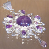 Elaborate Silver Pendant with Amethyst Gemstones and Necklace Chain