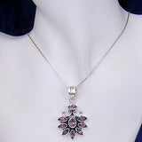 Silver Pendant with Amethyst Gemstones and Necklace Chain