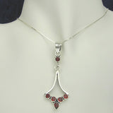 Silver Pendant with Six Garnet Stones and Necklace Chain