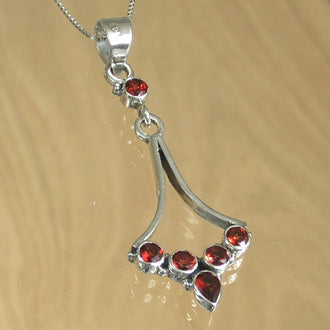 Silver Pendant with Six Garnet Stones and Necklace Chain