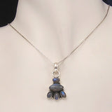 Silver Pendant with Labradorite Gemstone Pyramid and Necklace Chain