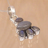 Silver Pendant with Labradorite Gemstone Pyramid and Necklace Chain