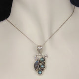 Silver Pendant with Four Labradorite Gemstones and Necklace Chain