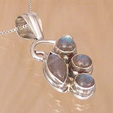 Silver Pendant with Four Labradorite Gemstones and Necklace Chain