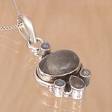 Silver Pendant with Five Labradorite Gemstones and Necklace Chain