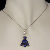 Silver Pendant with Lapis Lazuli Gemstone Pyramid and Necklace Chain