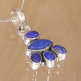 Silver Pendant with Lapis Lazuli Gemstone Pyramid and Necklace Chain