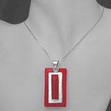 Silver and Red Coral Podium Pendant with Necklace Chain