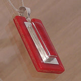 Silver and Red Coral Podium Pendant with Necklace Chain