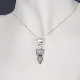 Silver Pendant with Two Rainbow Moonstones and Necklace Chain