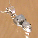 Silver Pendant with Two Rainbow Moonstones and Necklace Chain