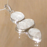 Silver Pendant with Three Rainbow Moonstones and Necklace Chain