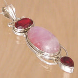Silver Pendant with Pinked Rainbow Moonstone and Garnet and Necklace Chain